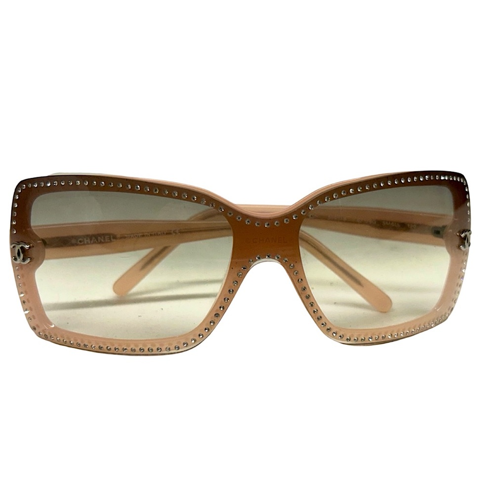 CHANEL: 5065 Women’s Pink Swarovski Embellished Shield Sunglasses